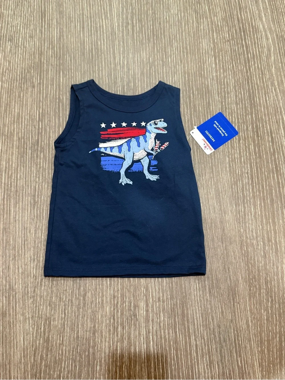NWT Size 2T Way to Celebrate Navy Tank Top with Patriotic Dino Graphic